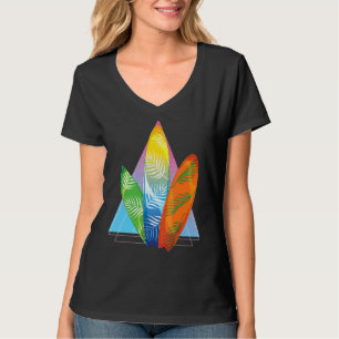 Tropisches Surfbrett Vaporwave Surfer Synthwave Su T-Shirt