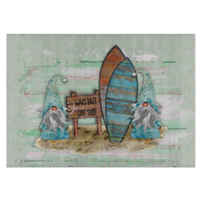 Tropisches Surfen Wasserfarbenstrand Schneidebrett (Vorderseite)