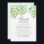 Tropisches Süß 16. Grüne Monstera 16. Einladung<br><div class="desc">Watercolor tropische Sweet 16 Geburtstagseinladung mit Monstera. Bitte kontaktieren Sie mich,  wenn Sie weitere Informationen benötigen.</div>
