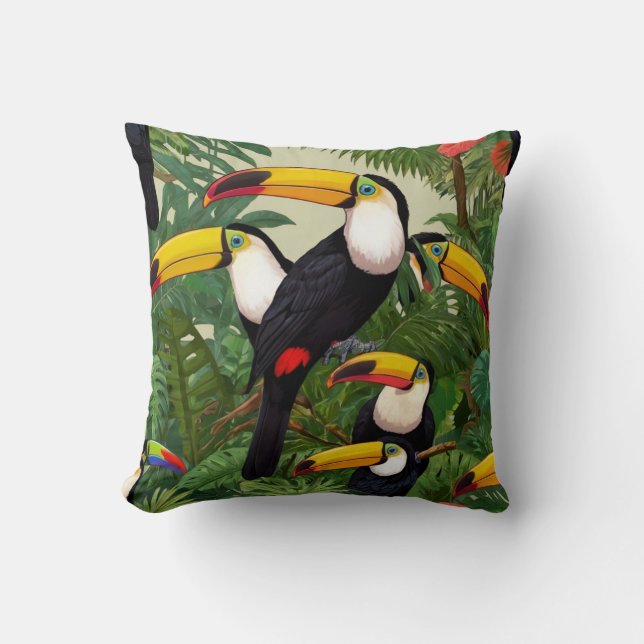 Tropisches Tapestry: Toucans im Regenwald Kissen (Vorderseite)
