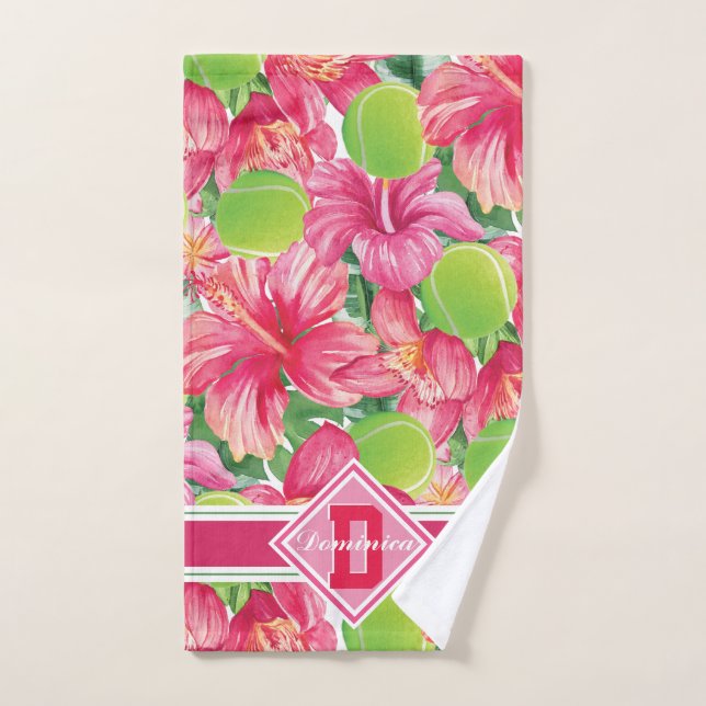 🌺 🌴 tropisches Tennis mit Hibiskus, mit Namen Handtuch (Handtuch)
