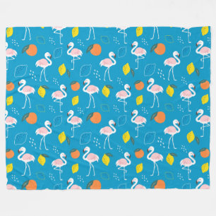 Tropisches Thema Flamingo Früchte auf blauem Hinte Fleecedecke