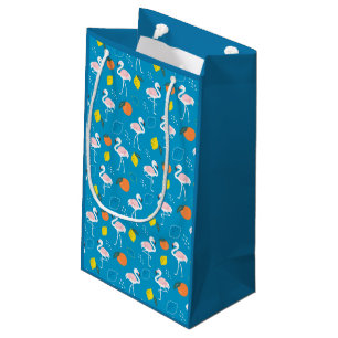 Tropisches Thema Flamingo Früchte auf blauem Hinte Kleine Geschenktüte