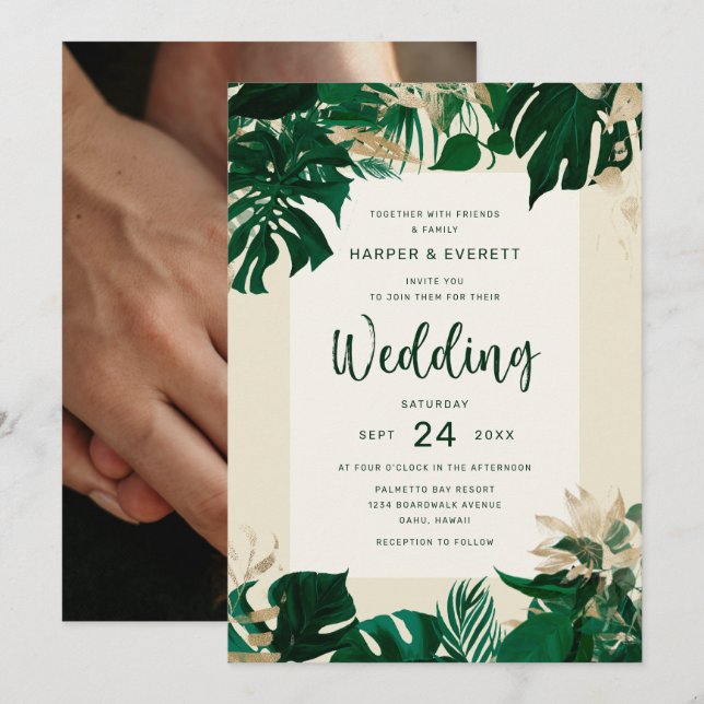 Tropisches Thema mit Foto Back Wedding Einladung (Vorne/Hinten)