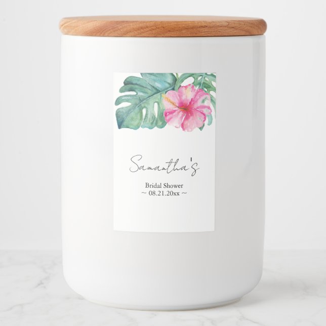 Tropisches Thema Wasserfarbe Rosa Hibiskus Blume Lebensmitteletikett (Vorderseite)