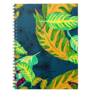Tropisches Tie Dye Blau Gouache. Tropisches Muster Notizblock