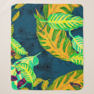 Tropisches Tie Dye Blau Gouache. Tropisches Muster Sherpadecke