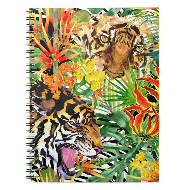 Tropisches Tiger-Watercolor-Dschungelmuster Notizblock (Vorderseite)