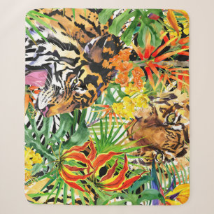 Tropisches Tiger-Watercolor-Dschungelmuster Sherpadecke