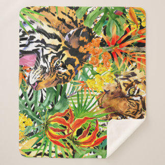Tropisches Tiger-Watercolor-Dschungelmuster Sherpadecke