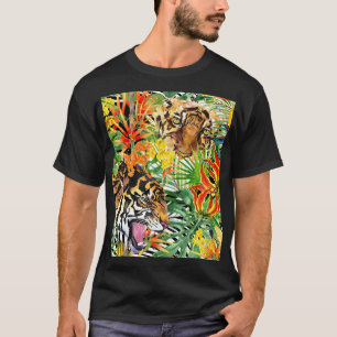 Tropisches Tiger-Watercolor-Dschungelmuster T-Shirt