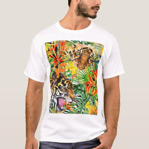 Tropisches Tiger-Watercolor-Dschungelmuster T-Shirt