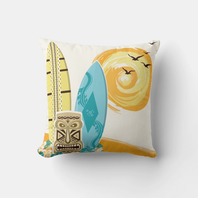 Tropisches Tiki Surfboard dekoratives Throw Kissen (Vorderseite)