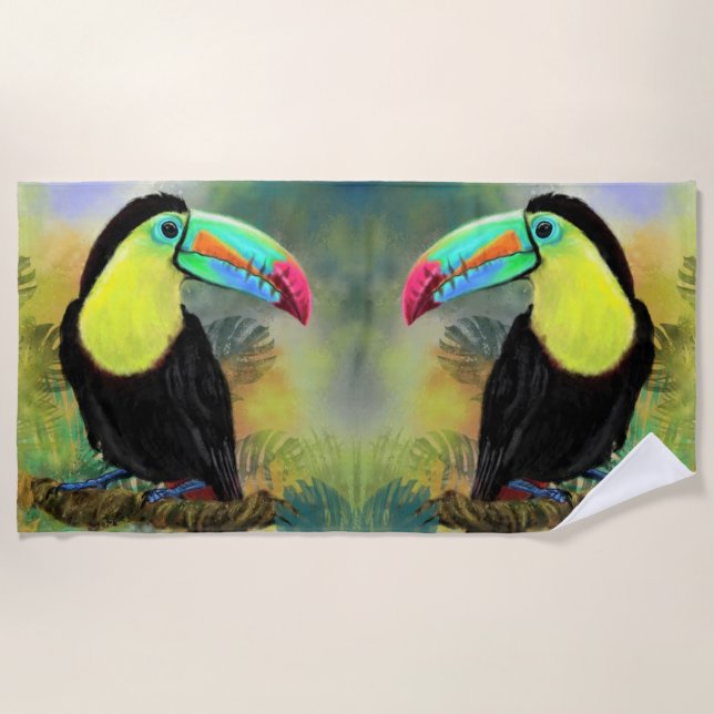 Tropisches Toco Toucan Bird Beach Handtuch (Vorderseite)
