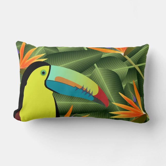 Tropisches Toucan und Paradiesvögel Lendenkissen (Vorderseite)