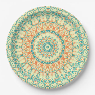 Tropisches Türkis und Orange Mandala-Muster Pappteller
