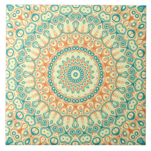 Tropisches Türkis- und Oranges Mandala-Muster Fliese