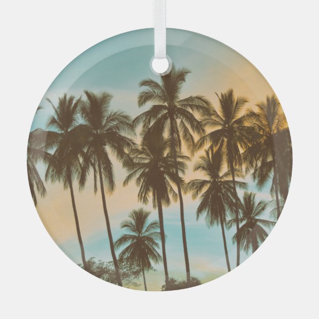 Tropisches Twilight: Kokospalmenpalme Silhouette Ornament Aus Glas (Vorderseite)