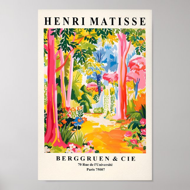 Tropisches Waldposter im Matisstil, rosa Maximal Poster (Vorne)