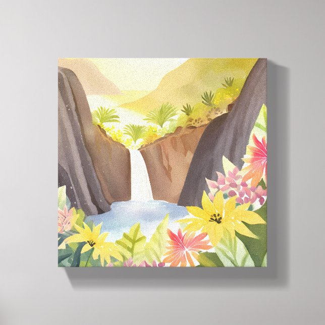 Tropisches Wasser | Floral Wasserfarbe Landschaft Leinwanddruck (Vorderseite)
