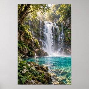 Tropisches Wasserfall-Paradies Dschungel-Wandkunst Poster