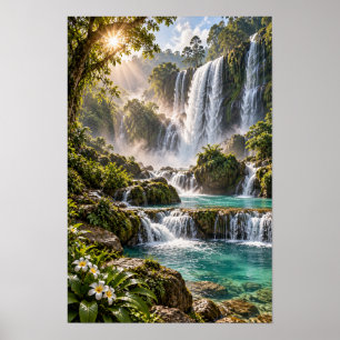 Tropisches Wasserfall-Paradies Dschungel-Wandkunst Poster