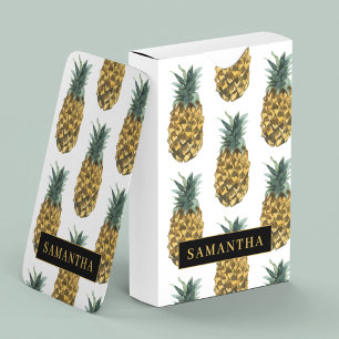 Tropisches Wasserfarben-Ananas-Muster mit Namen Spielkarten