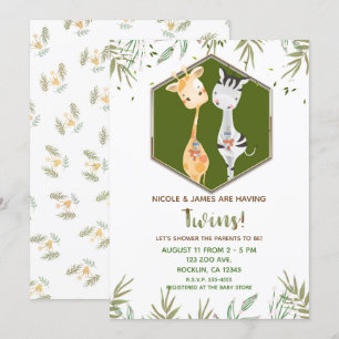 Tropisches Wasserfarben-Giraffe- und Zebra-Baby-Be Einladung