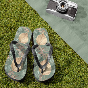 Tropisches Wasserfarben-Gold- und Grünblätter-Must Flip Flops