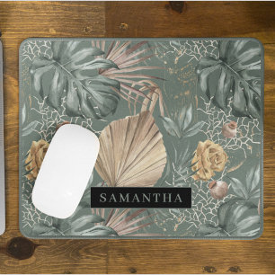 Tropisches Wasserfarben-Gold- und Grünblattmuster Mousepad