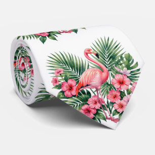 Tropisches Wasserfarben-Pink-Flamingo-Blumen-Hawai Krawatte