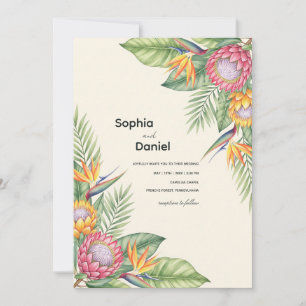 Tropisches Wasserfarben-Protea und Paradiesvogel Einladung