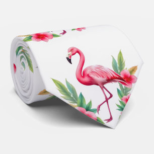 Tropisches Wasserfarben-Rosa-Flamingo-Blumen-Hawai Krawatte