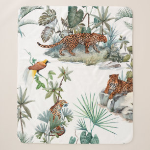 tropisches Wasserfarbenmuster mit Leoparden, Sherpadecke