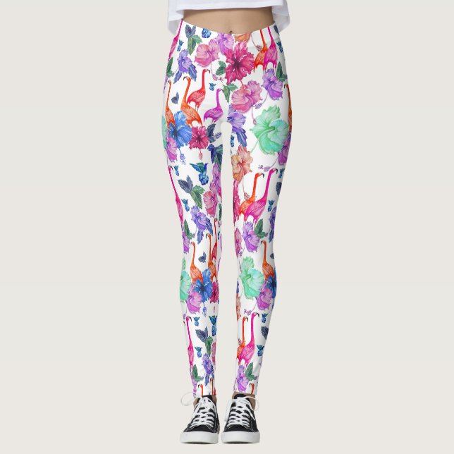 Tropisches Wasserfarbmuster Leggings (Vorderseite)