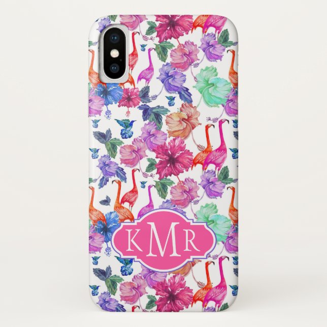 Tropisches Wasserfarbmuster| Monogramm Case-Mate iPhone Hülle (Rückseite)