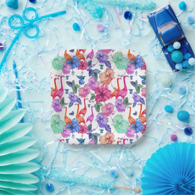 Tropisches Wasserfarbmuster Pappteller (Party)