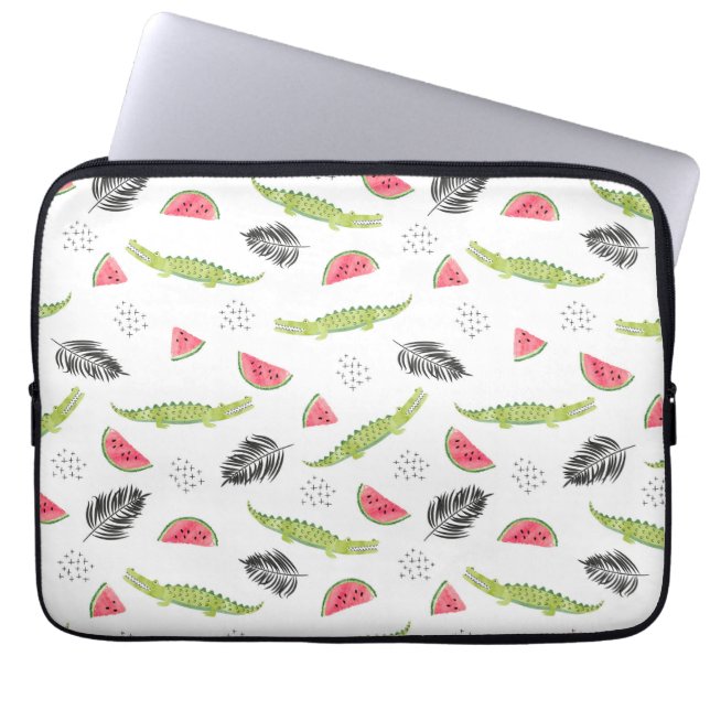 Tropisches Wassermelon und Krokodilmuster Laptopschutzhülle (Vorderseite)
