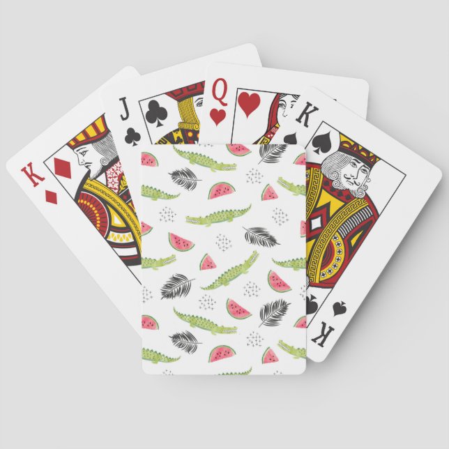 Tropisches Wassermelon und Krokodilmuster Spielkarten (Rückseite)