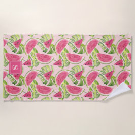 Tropisches Wassermelone Mit Monogramm Strandtuch