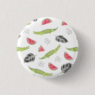 Tropisches Wassermelone-u. Krokodil-Muster Button