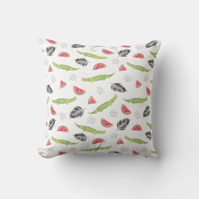 Tropisches Wassermelone-u. Krokodil-Muster Kissen (Vorderseite)