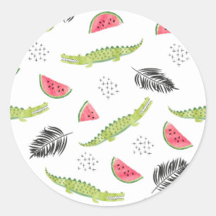 Tropisches Wassermelone-u. Krokodil-Muster Runder Aufkleber