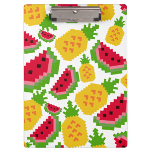 Tropisches Wassermelonen- und Ananas-Pixelmuster Klemmbrett