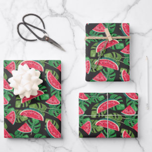 Tropisches Wassermelonenscheiben-Muster Sommerzeit Geschenkpapier Set