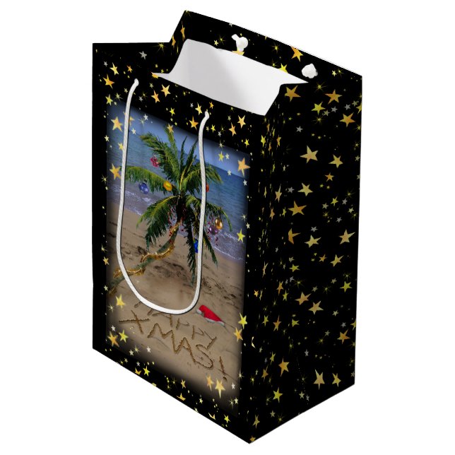 Tropisches Weihnachten Mittlere Geschenktüte (Vorderseite Schrägansicht)