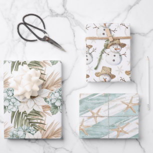 Tropisches Weihnachten Wasserfarbe Schneemänner & Geschenkpapier Set