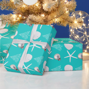 Tropisches Weihnachtsaqua Blue Wrapping Paper Geschenkpapier