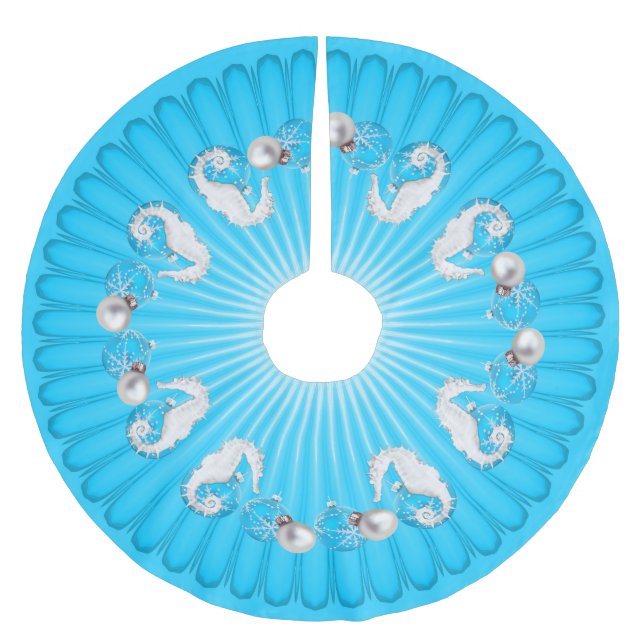 Tropisches Weihnachtsbaum Rock Aqua Blue Seepferd Polyester Weihnachtsbaumdecke (Vorderseite)