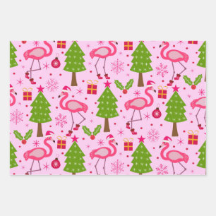 Tropisches Weihnachtsfest Flamingo mit Pine Tree a Geschenkpapier Set